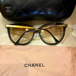 CHANEL BLACK AND GOLD SUNGLASSES
